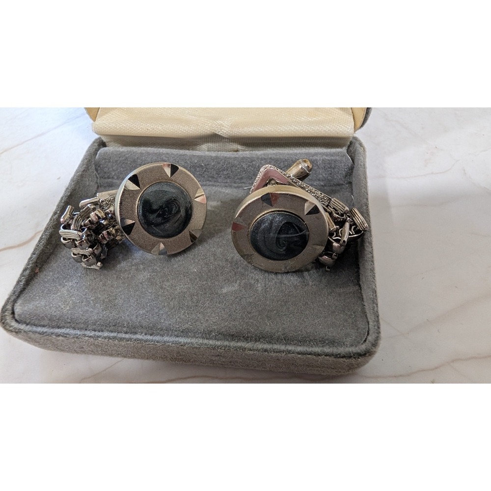 Emilio Ponte Roma Milano Vintage Silver Tone Wrap Mesh Chain Cufflinks with Box